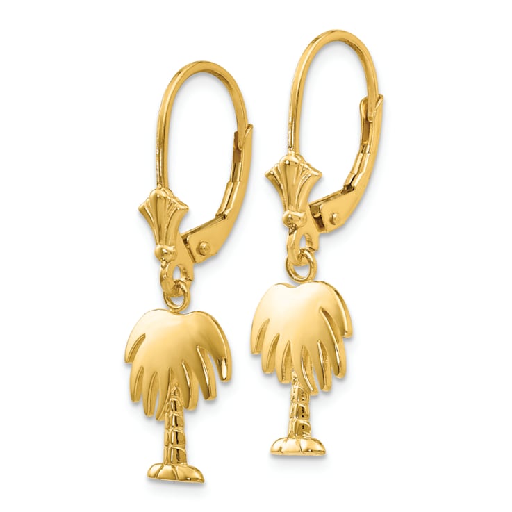 14K Yellow Gold Palm Tree Dangle Earrings