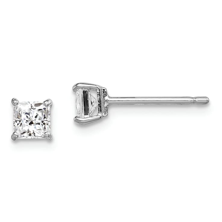Sterling Silver Rhodium-plated 4mm Square CZ Stud Earrings
