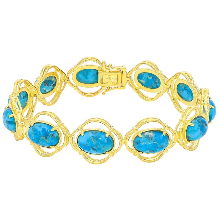Turquoise Oval Station Bracelet In 18K Gold Over Sterling Silver 12x8mm