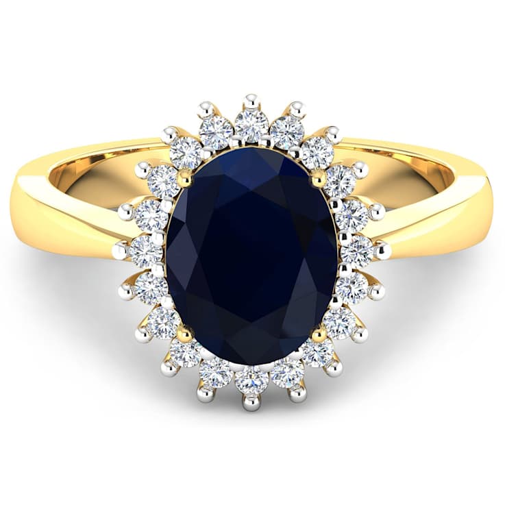 1.49ctw Blue Sapphire and Diamond 14K Yellow Gold Halo Ring