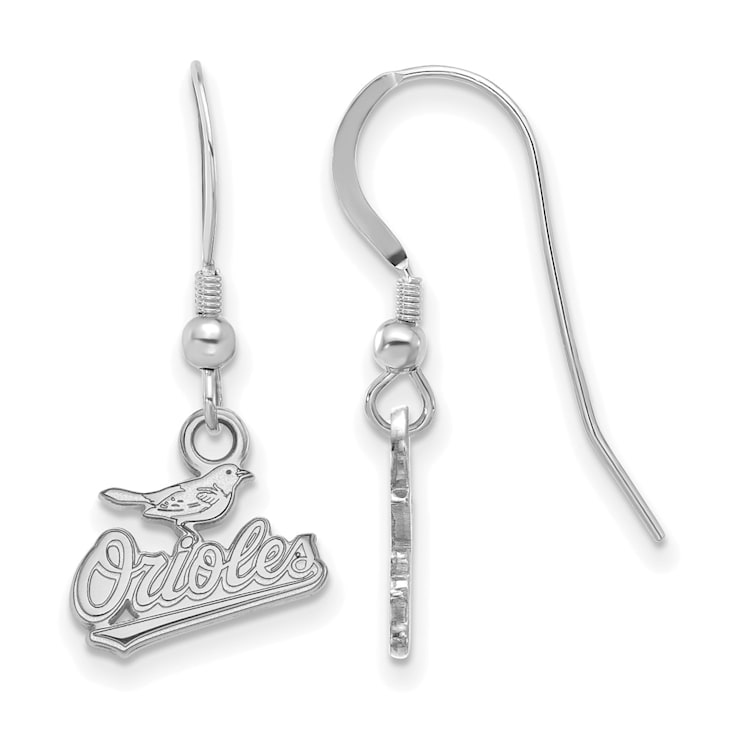 Rhodium Over Sterling Silver MLB LogoArt Baltimore Orioles Dangle Earrings