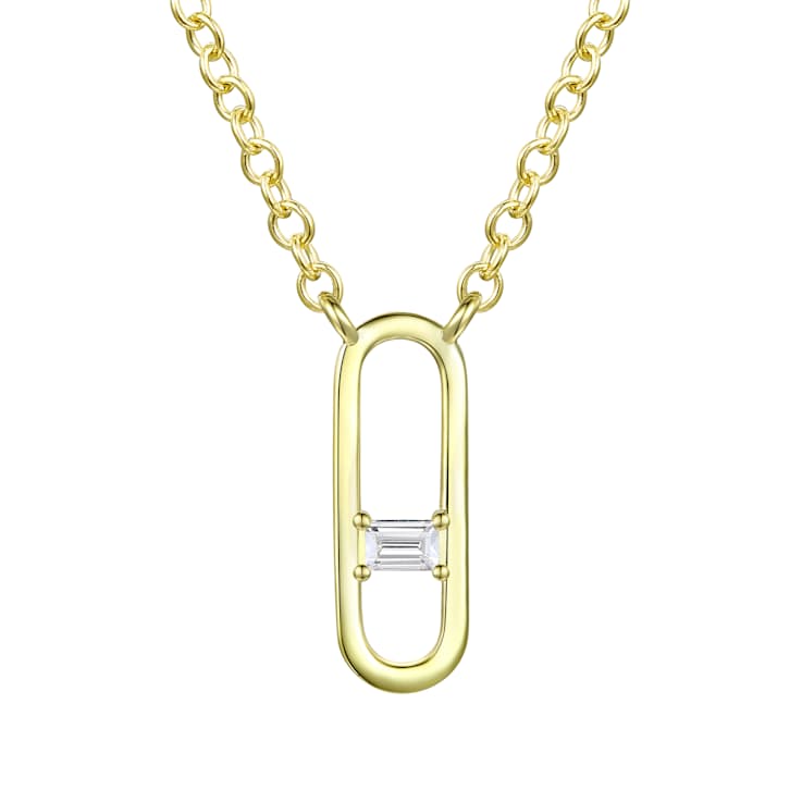 CZ Pave Station Necklace In 14K Gold Over Brass