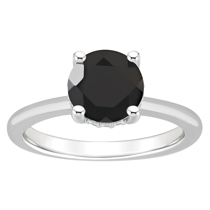 8mm Round Black Onyx With Diamond Accents Rhodium Over Sterling Silver
Hidden Halo Ring