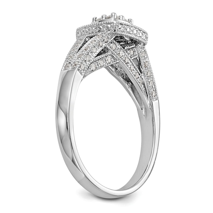 Rhodium Over 14K White Gold Diamond Cluster Engagement Ring 0.50ctw