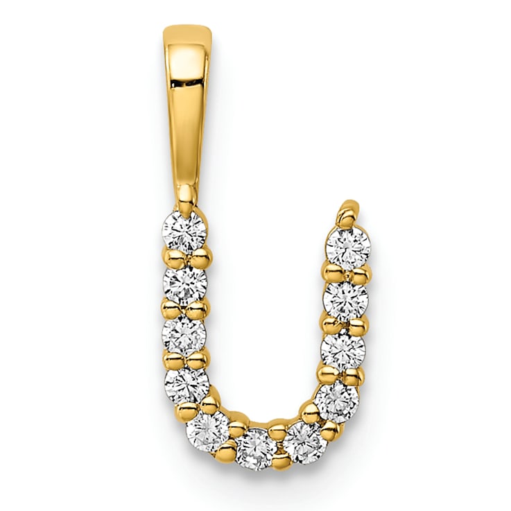 14K Yellow Gold Lab Grown Diamond Letter U Initial Pendant