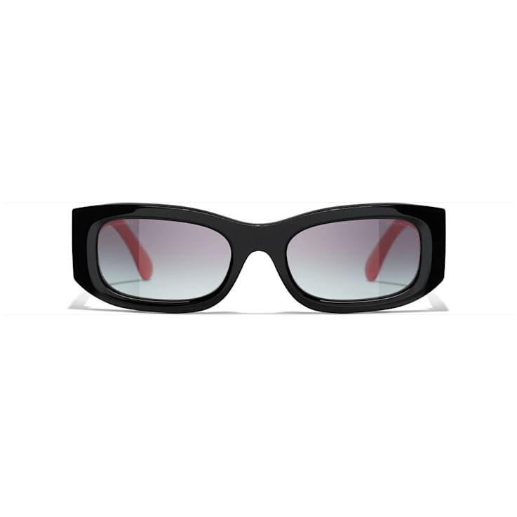 Chanel Black and Red Rectangular Frames / Gray Gradient Lenses Sunglasses