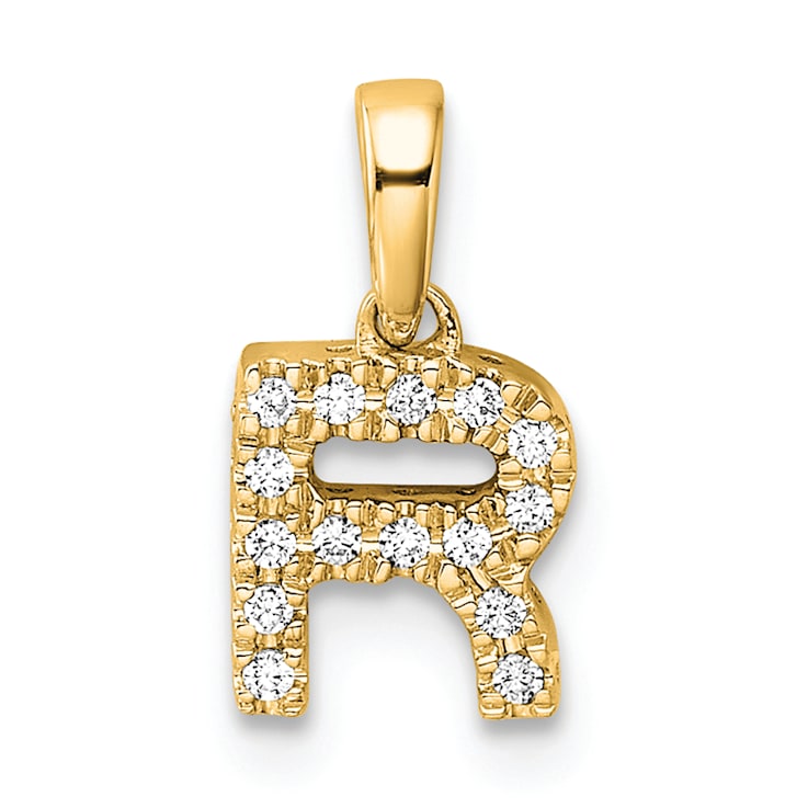 14K Yellow Gold Diamond Letter R Initial with Bail Pendant