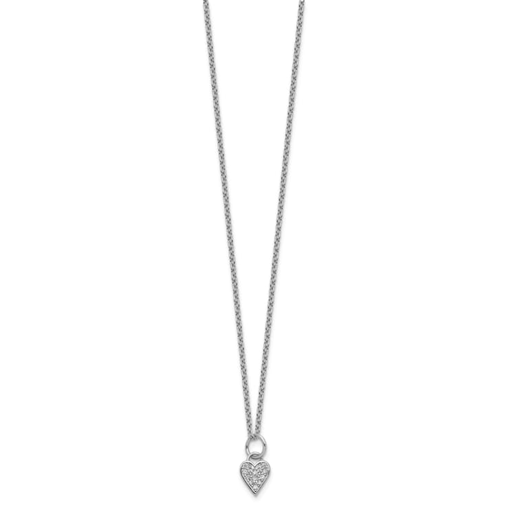 Rhodium Over Sterling Silver Polished Cubic Zirconia Heart with 2 Inch
Extension Necklace
