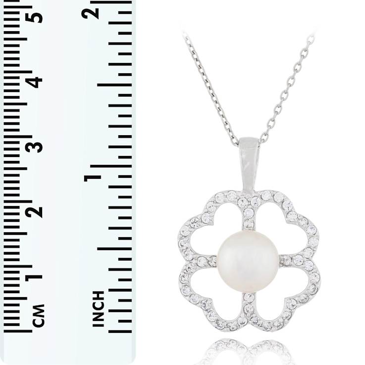 9-10mm Button White Cultured Freshwater Pearl and CZ Rhodium Over
Sterling Silver Pendant