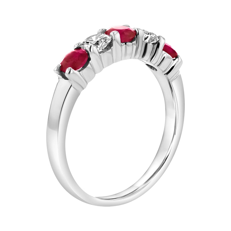 14K White Gold 5-Stone Ruby and Diamond Band Ring, 1.26ctw