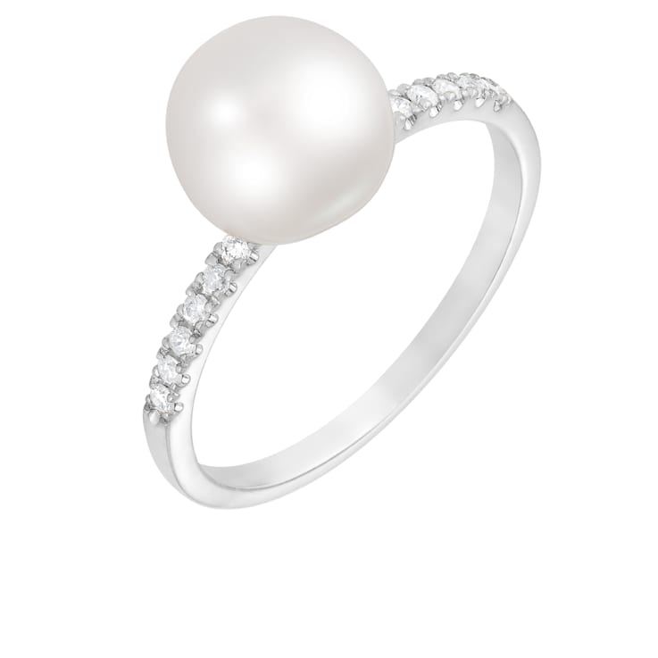 8mm White Cultured Akoya Pearl 14K White Gold Ring