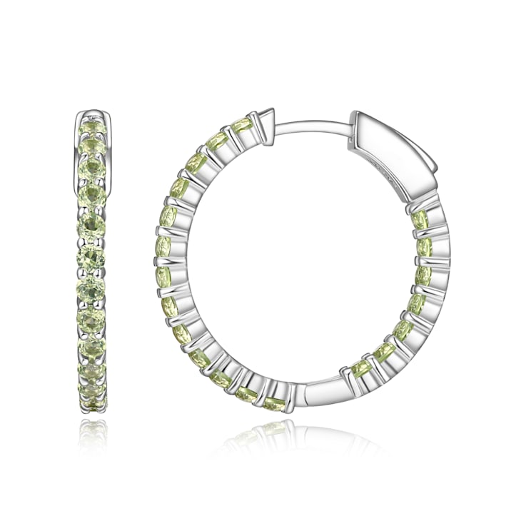 Green Peridot Platinum Over Sterling Silver Hoop Earrings