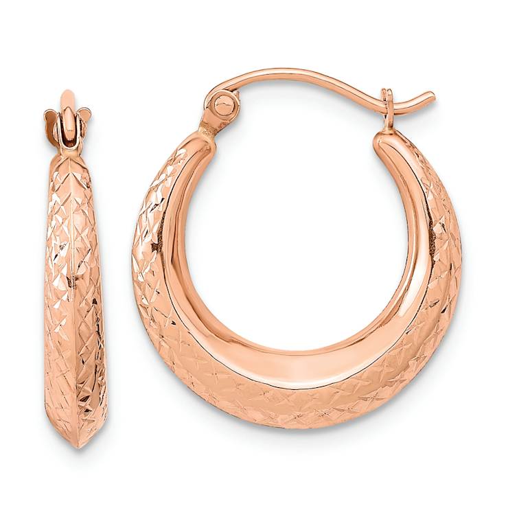 14k Rose Gold Diamond-Cut Textured 3/4" Hoop Earrings