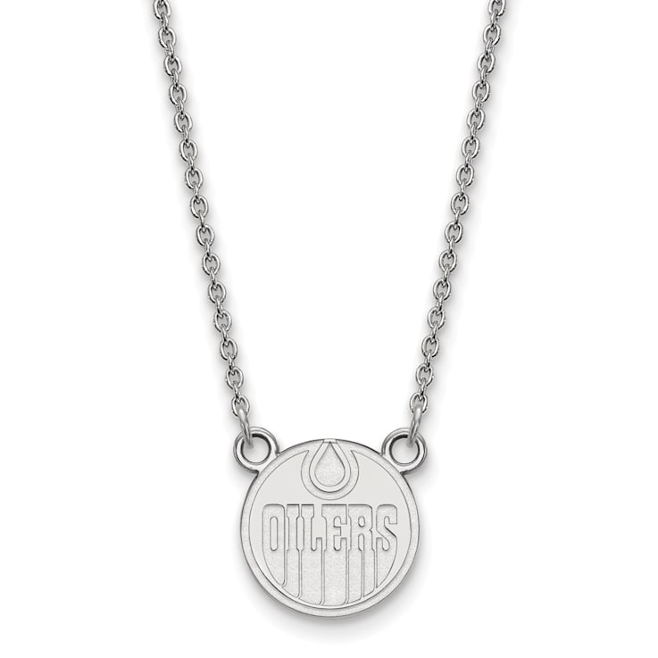 Rhodium Over Sterling Silver NHL LogoArt Edmonton Oilers Small Pendant Necklace