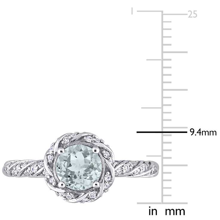 Aquamarine and Diamond 14K White Gold Halo Ring 0.84ctw
