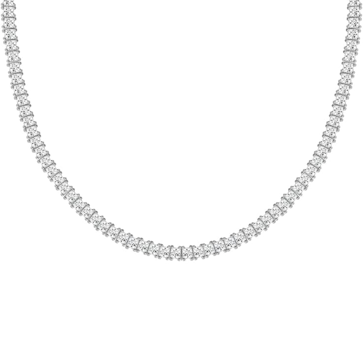 White Cubic Zirconia Platinum Over Sterling Silver Tennis Necklace 21.74ctw