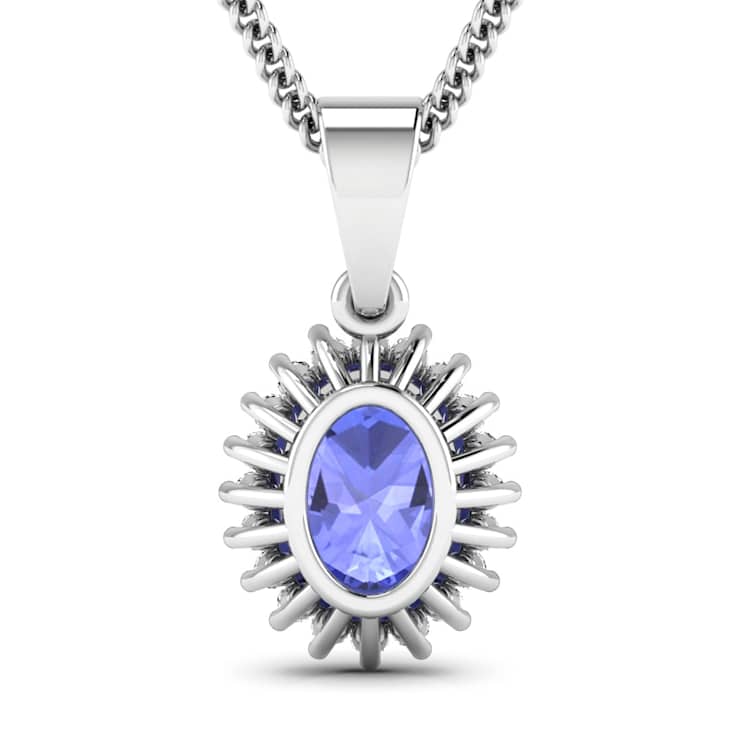 1.15ctw 14K White Gold Tanzanite and White Diamond Pendant with 18 inch
Cable Chain