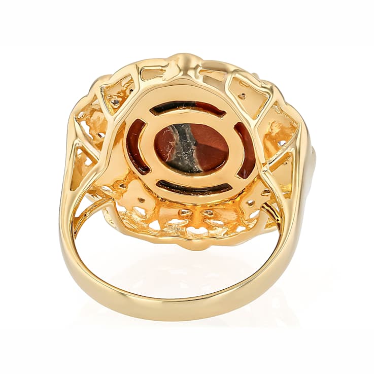 Peanut Obsidian Round Solitaire Ring In 18K Gold Over Sterling Silver 16mm