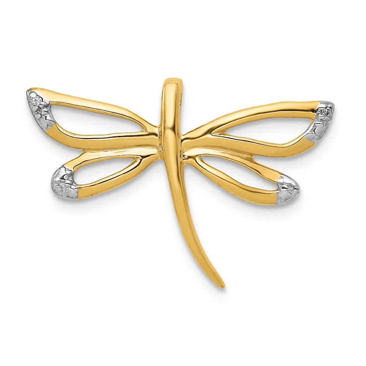 14k Yellow Gold and Rhodium Over 14k Yellow Gold Dragonfly Chain Slide Pendant