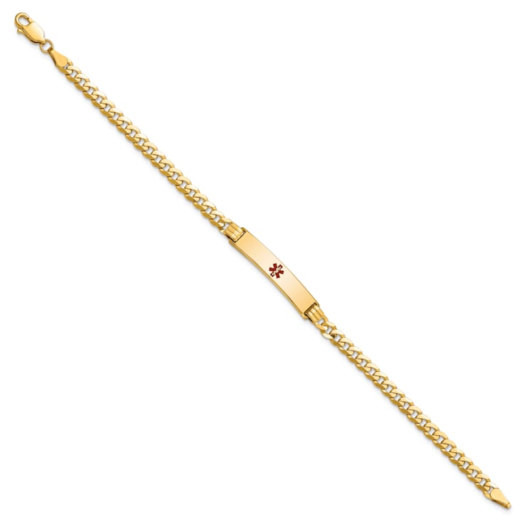 14k Yellow Gold Medical Red Enamel Curb Link ID Bracelet