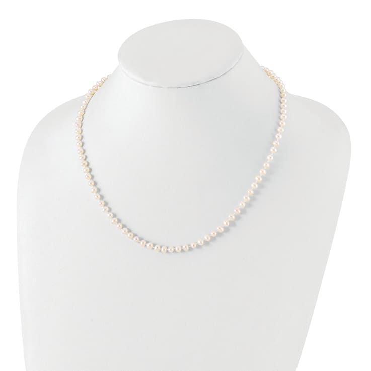 Rhodium Over Sterling Silver 4-5mm White Freshwater Cultured Pearl Necklace