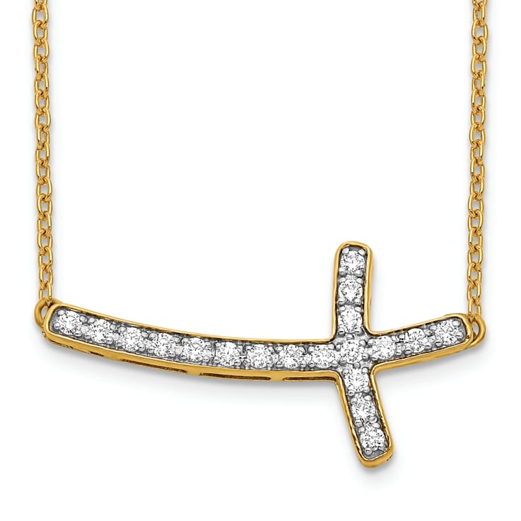 14K Yellow Gold Lab Grown Diamond VS/SI GH, Sideways Cross 18 Inch Necklace
