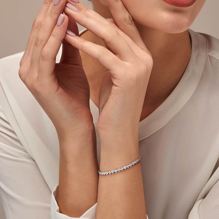 Created White Sapphire Sterling Silver Tennis Necklace and Bracelet 41.20ctw