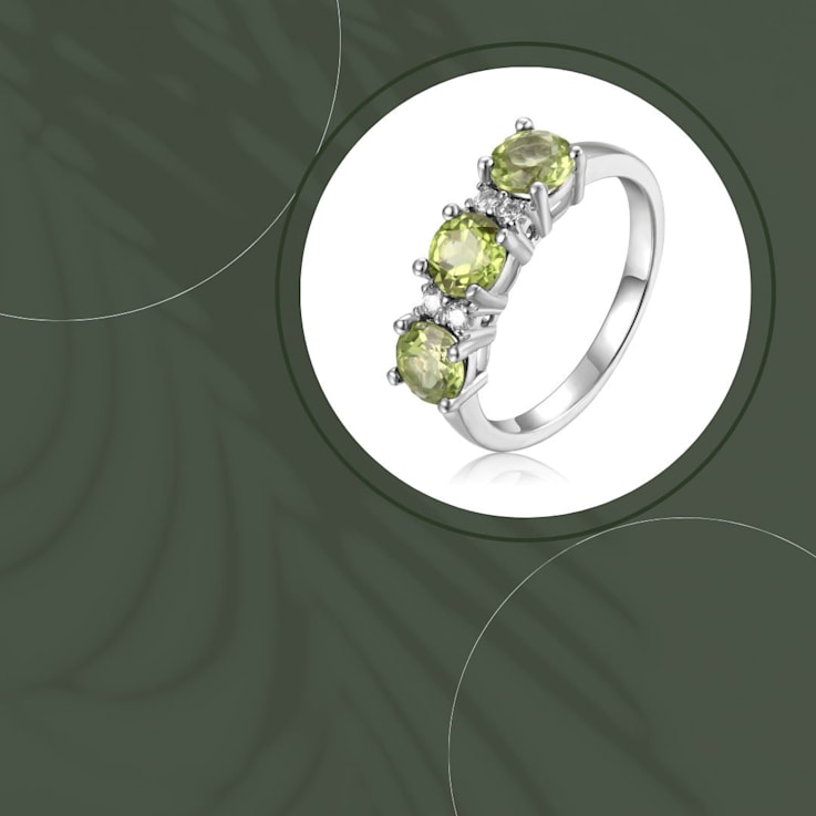 Peridot and Moissanite Sterling Silver 3-Stone Ring