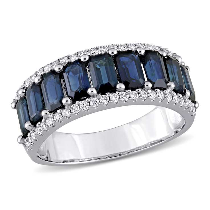 Blue Sapphire and Diamond 14K White Gold Ring 3.44ctw