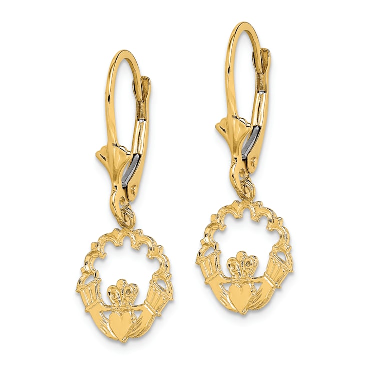 14k Yellow Gold Polished Claddagh Earrings