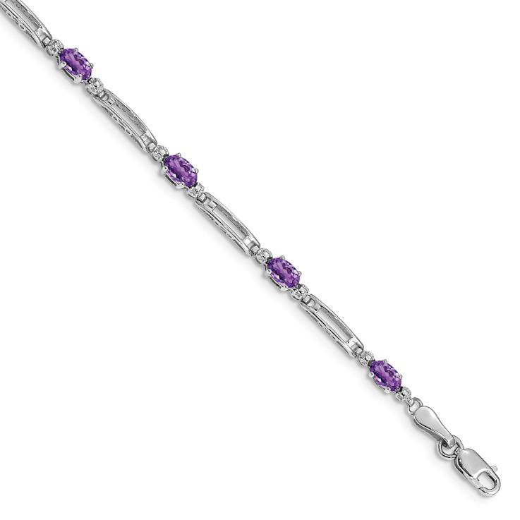 Rhodium Over 10k White Gold Diamond and Amethyst Bracelet