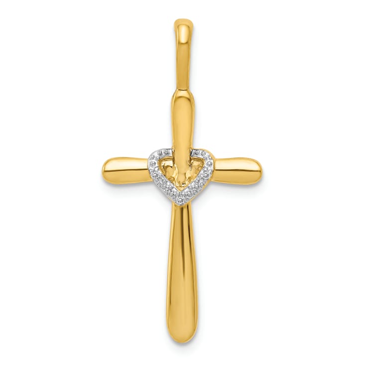 10k Yellow Gold and Rhodium Over 10k Yellow Gold Diamond Cross with
Heart Pendant