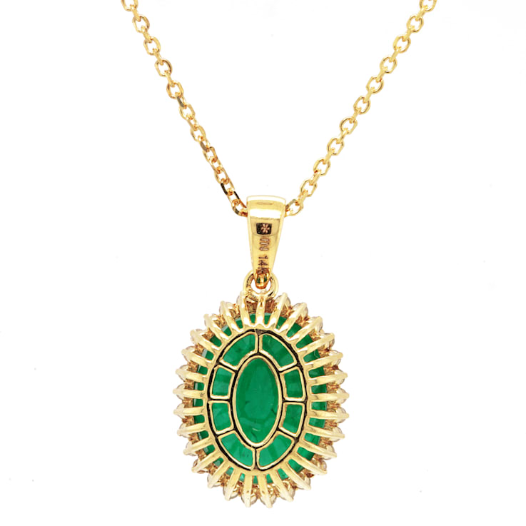 6.89 Ctw Emerald and 0.25 Ctw White Diamond Pendant in 14K YG