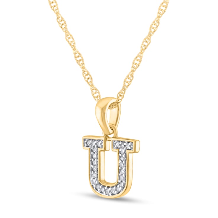 White Diamond Accent 10k Yellow Gold U Initial Pendant With 18” Rope Chain