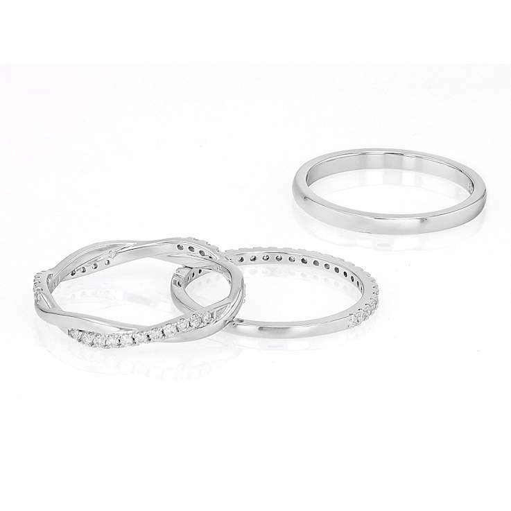 Moissanite Stackable Set Of 3 Rings In Sterling Silver