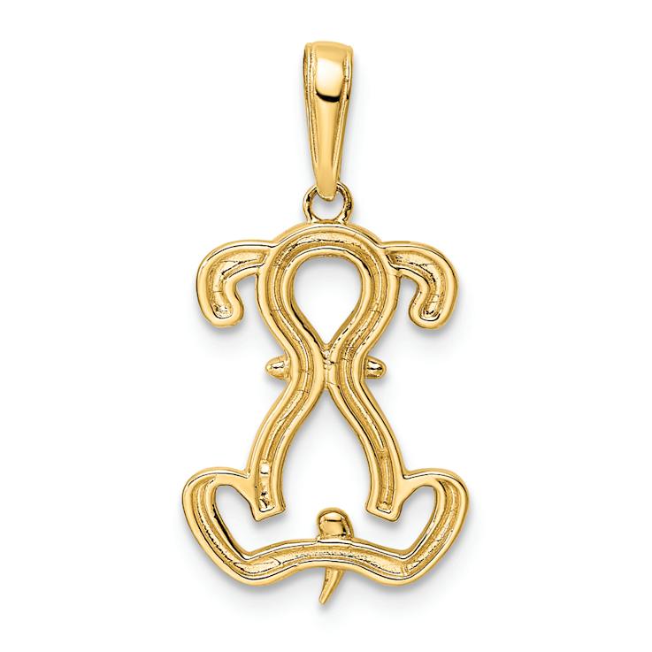 14K Two-tone Gold Diamond-Cut Sitting Puppy Pendant