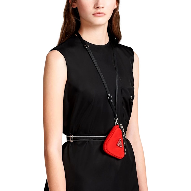 Prada Tessuto Red Nylon Cargo Mini Triangle Pouch on Lanyard