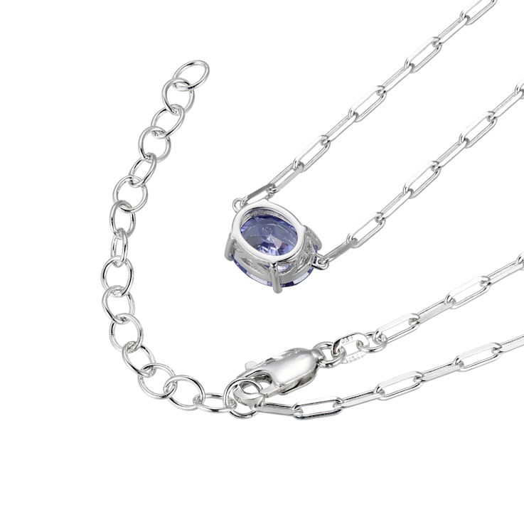 Blue Cubic Zirconia Rhodium Over Sterling Silver Paperclip Necklace 4.0ctw