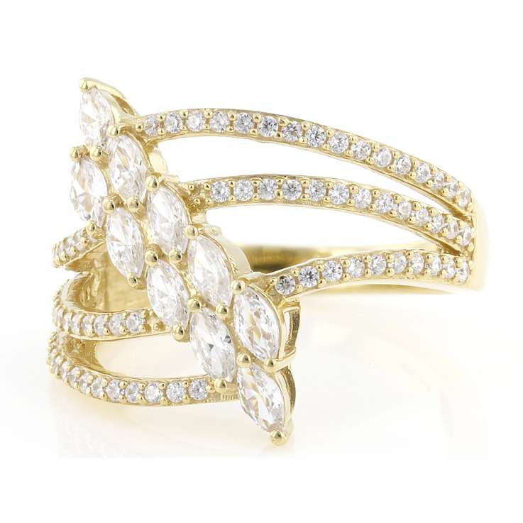 Marquise And Round CZ Statement Ring In 18K Gold Over Sterling Silver 1.70ctw
