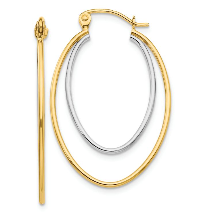 14k Two-tone 13/16" Oval Hoop Earrings