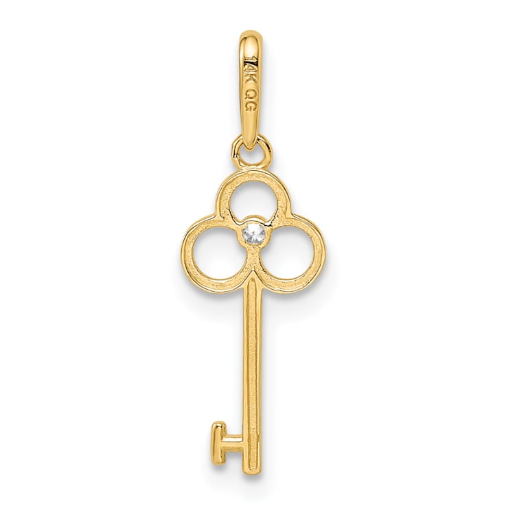 14K Yellow Gold Cubic Zirconia Key Pendant