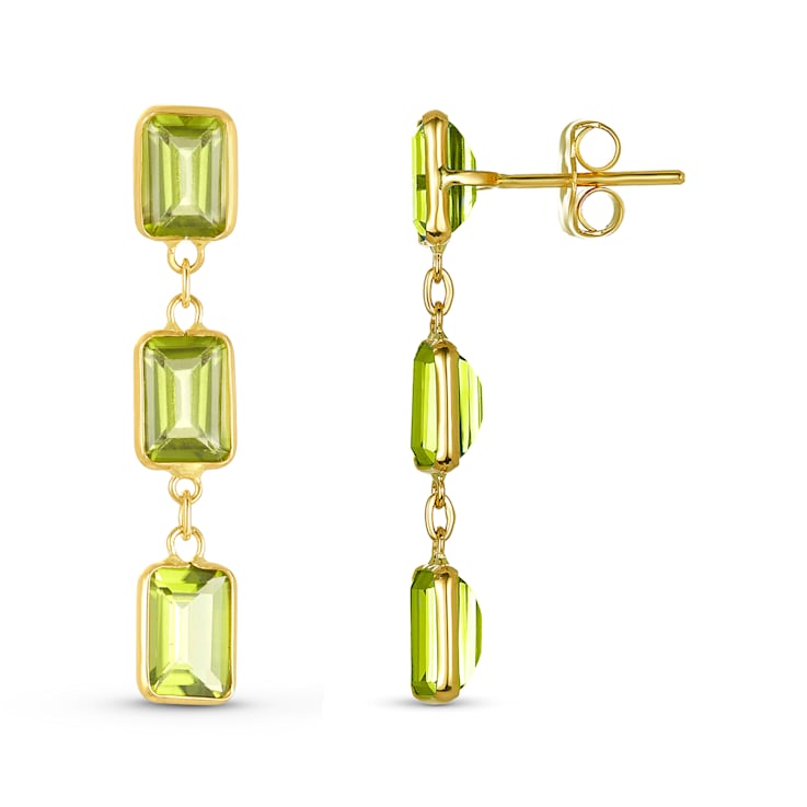 Peridot 7x5mm Rectangular Octagonal 14K Yellow Gold Dangle Earrings