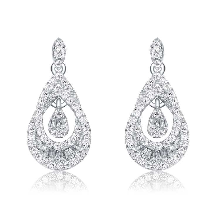Double Pear Shape CZ Drop Earrings In Sterling Silver