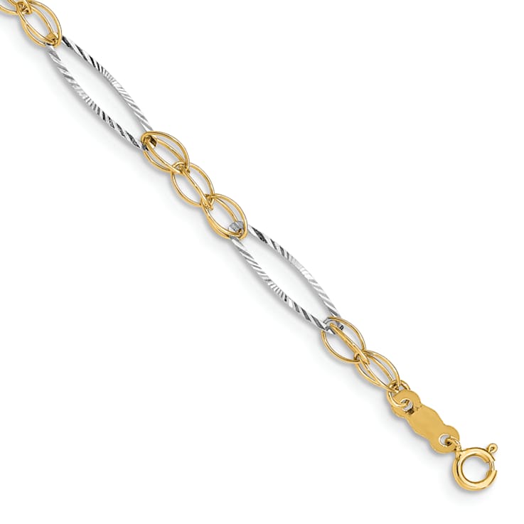 14k Two-tone Gold Diamond-Cut Oval Design Bracelet
