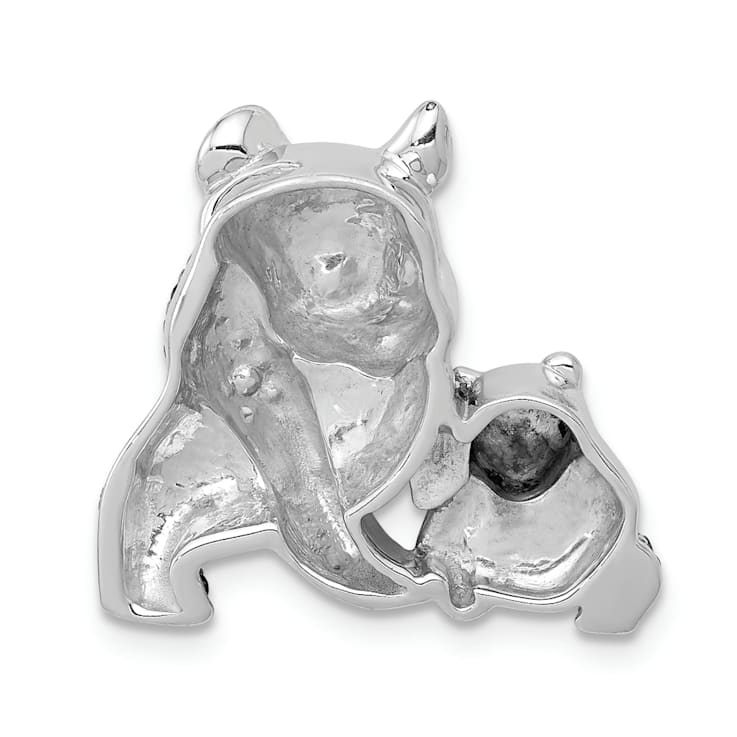 Rhodium Over 14k White Gold Black Diamond Pandas Chain Slide Pendant