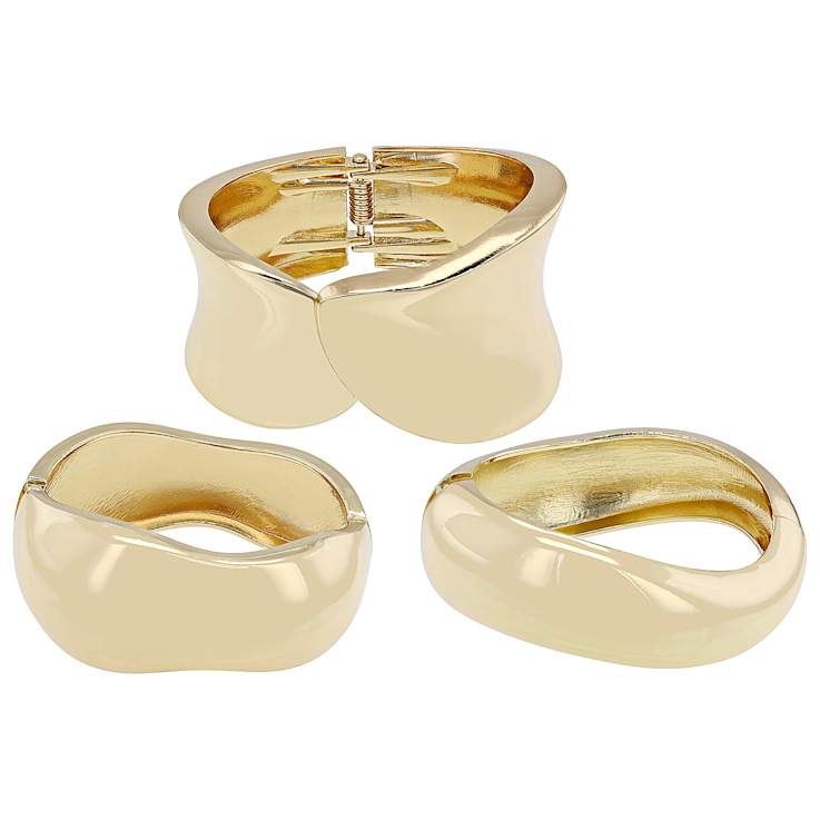 Sculptural Gold-Tone Hinged Bangle Set Of 3