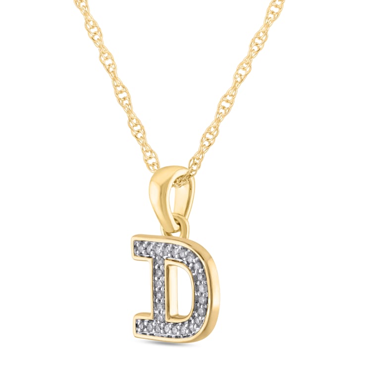 White Diamond Accent 10k Yellow Gold D Initial Pendant With 18” Rope Chain