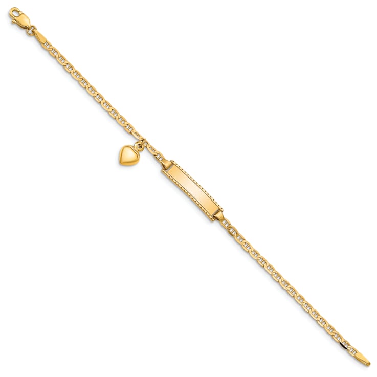 14k Yellow Gold Children's Heart Dangle Mariner Link ID Bracelet