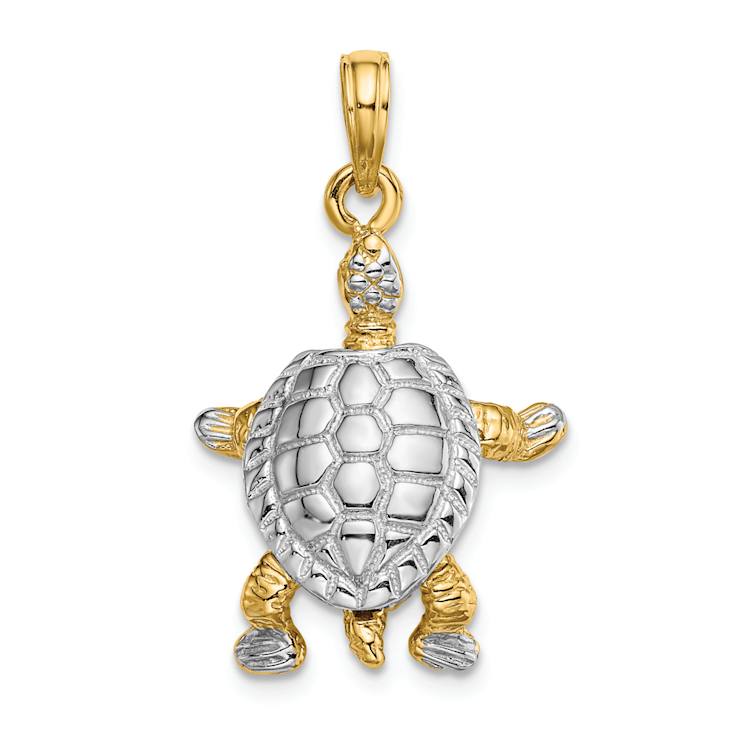 14K Two-tone Gold  3D Textured Land Turtle with Moveable Head Charm