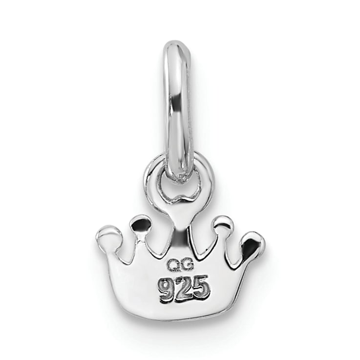 Rhodium Over Sterling Silver Pink Enameled Heart Crown Children's Pendant